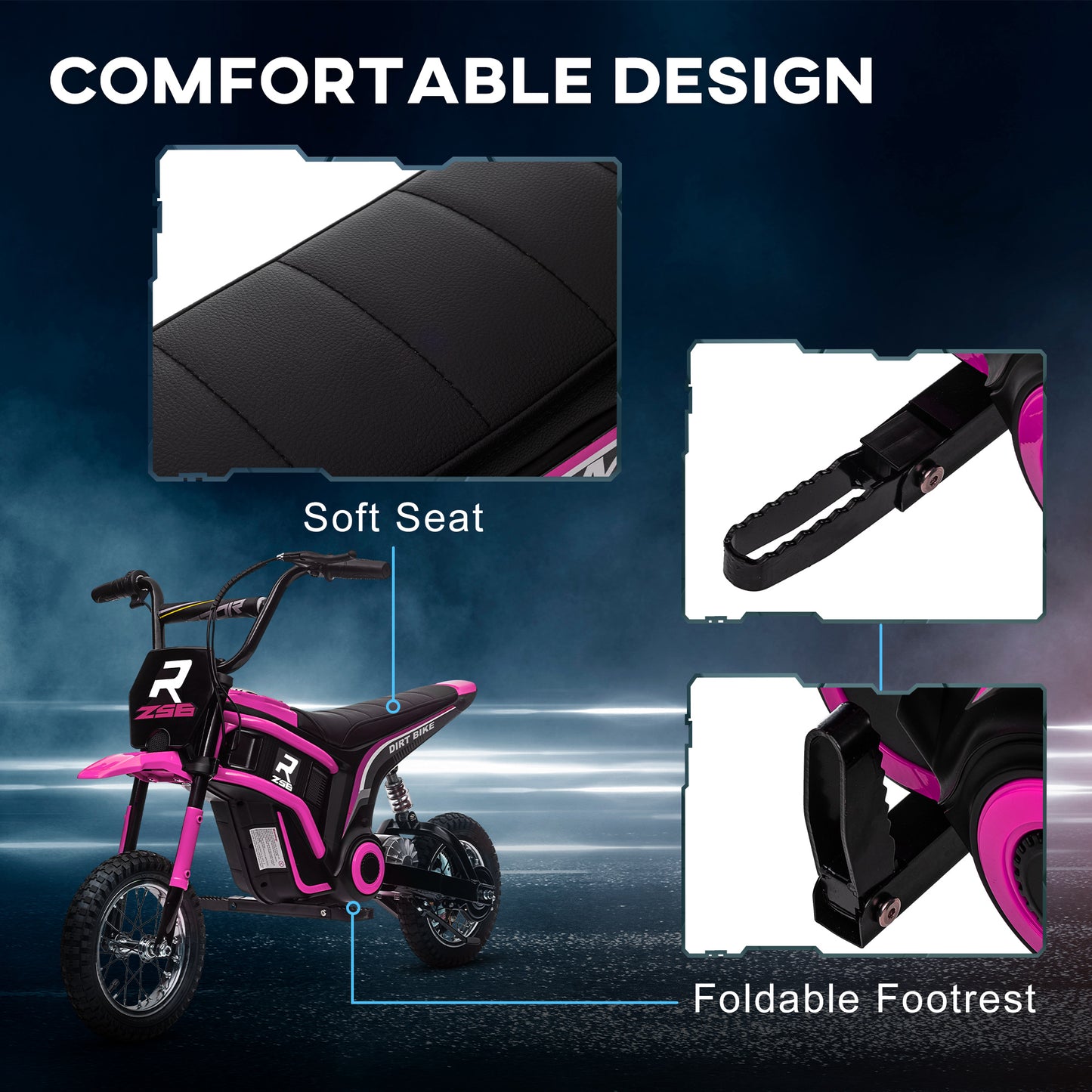 24V Kids Electric Motorbike with Twist Grip Throttle, Music, Horn - Pink