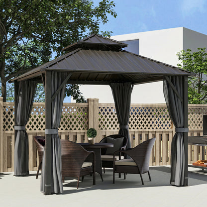 3 x 3(m) Hardtop Gazebo with Metal Roof, Netting and Curtains, Grey