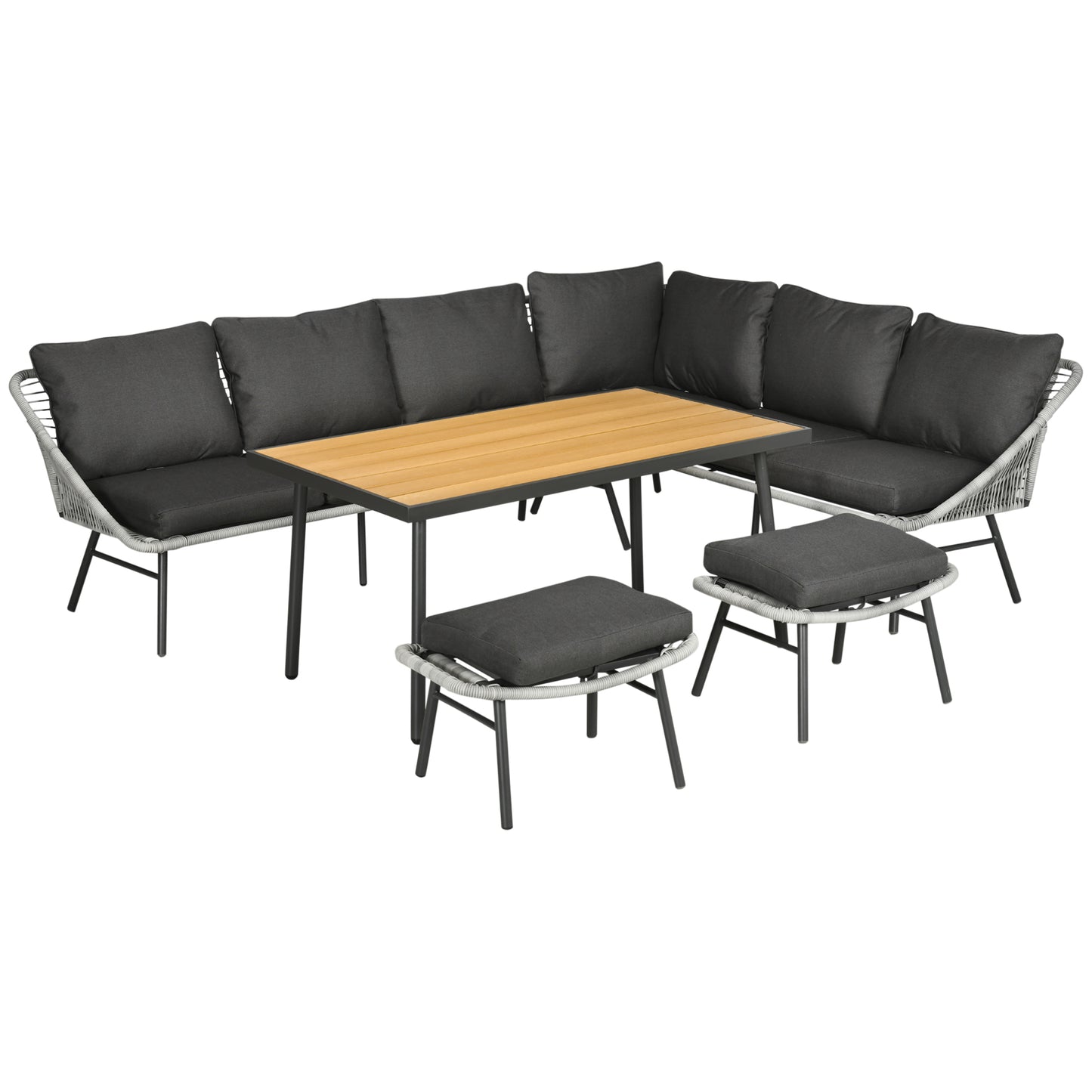 5 Piece Rattan Garden Furniture Set with Sofa, Coffee Table, Grey