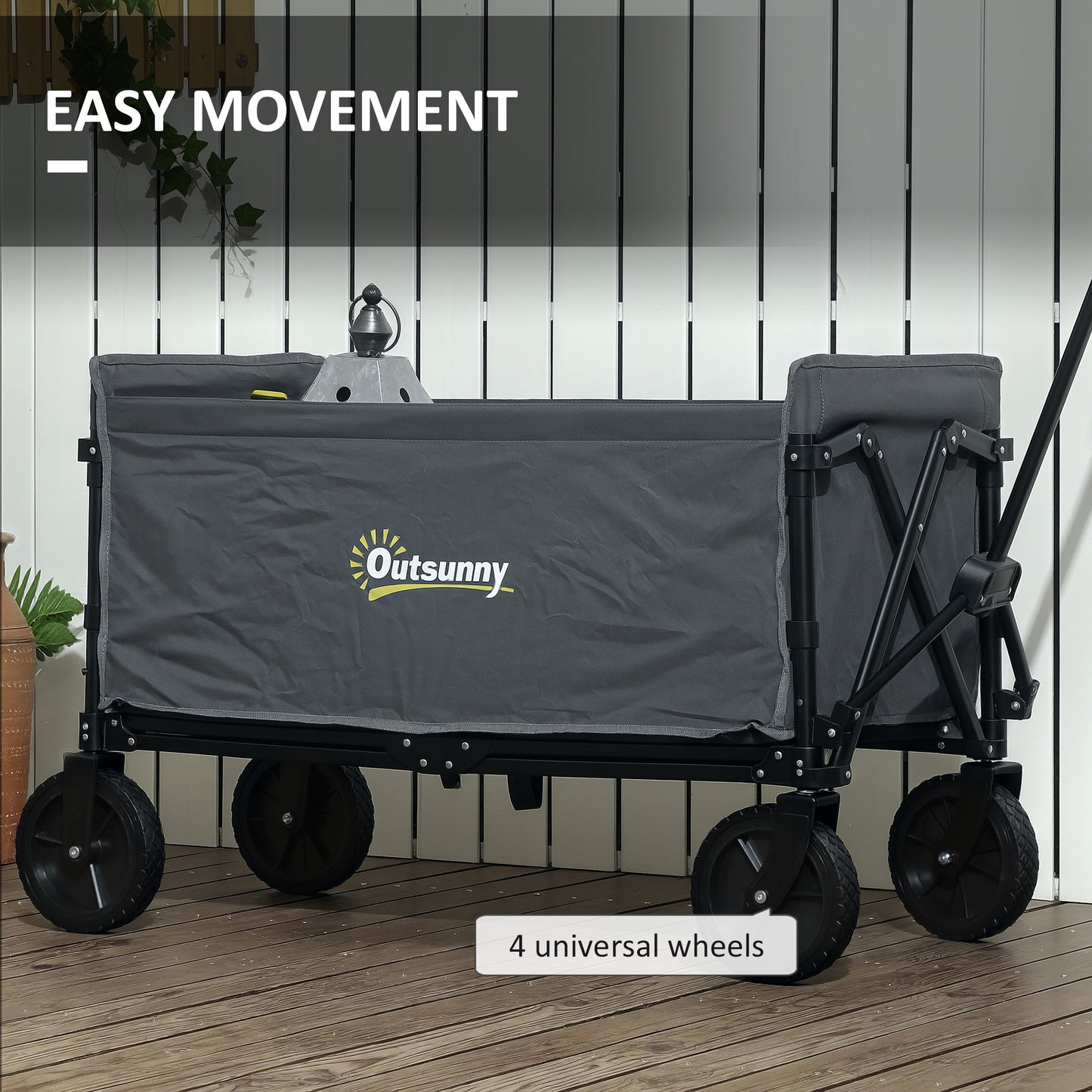 120L Folding Collapsible Wagon with Adjustable Handle, Grey