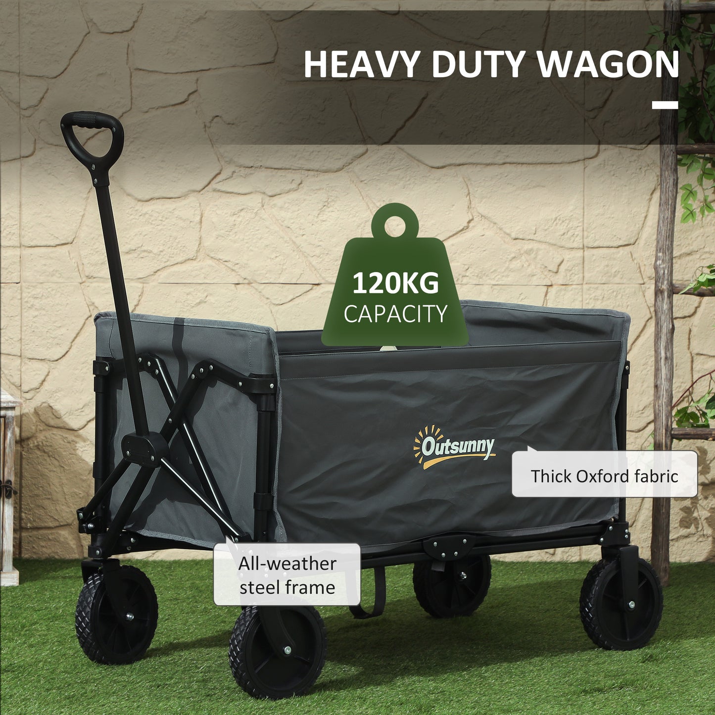 120L Folding Collapsible Wagon with Adjustable Handle, Grey