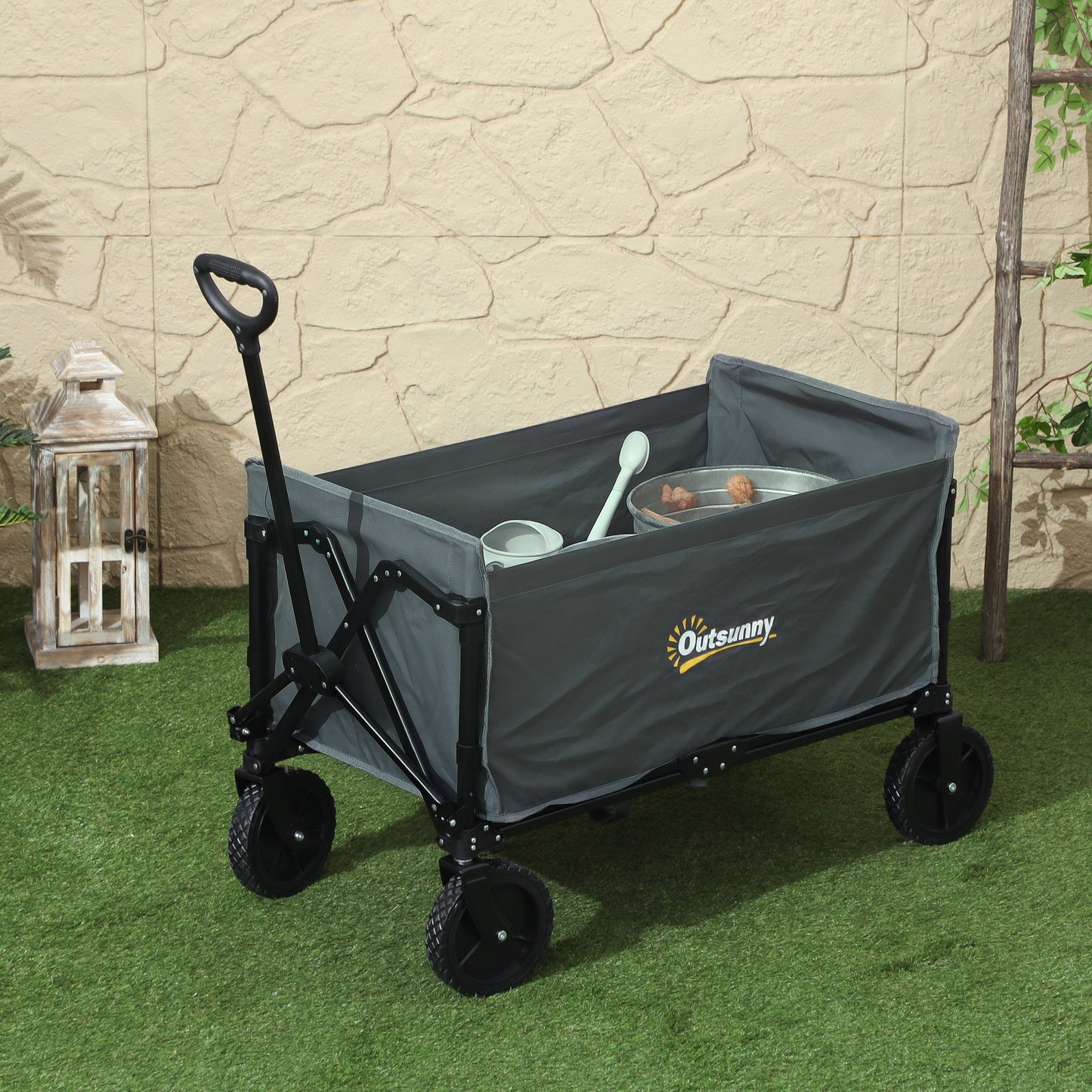120L Folding Collapsible Wagon with Adjustable Handle, Grey