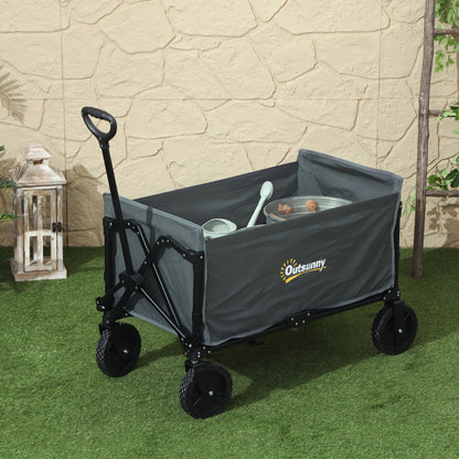 120L Folding Collapsible Wagon with Adjustable Handle, Grey