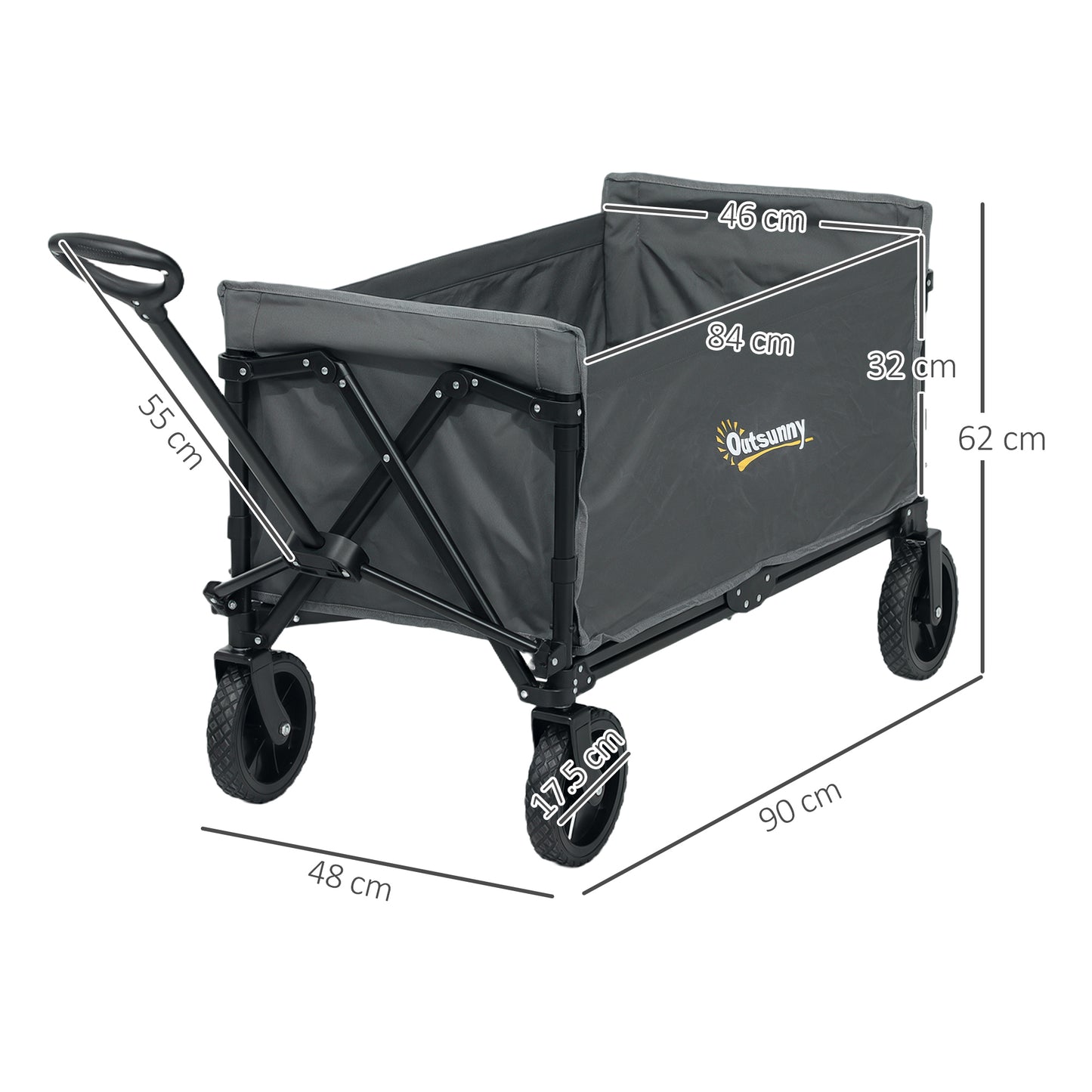 120L Folding Collapsible Wagon with Adjustable Handle, Grey
