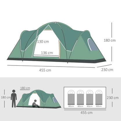 5-6 Man Dome Camping Tent Hiking Shelter UV Protection 3000mm Water Resistant Tunnel Tent - Green