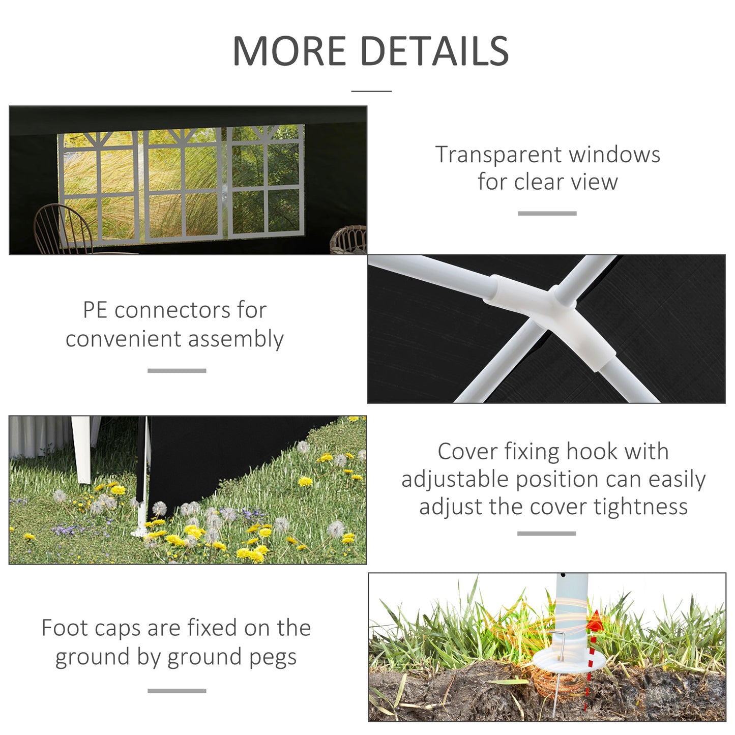 6m x 3m Garden Gazebo Marquee Canopy Party Tent Canopy Patio Black