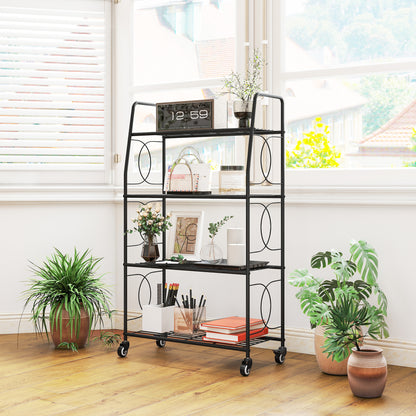 4-Tier Metal Plant Stand, Plants Display Rack with Lockable Wheels