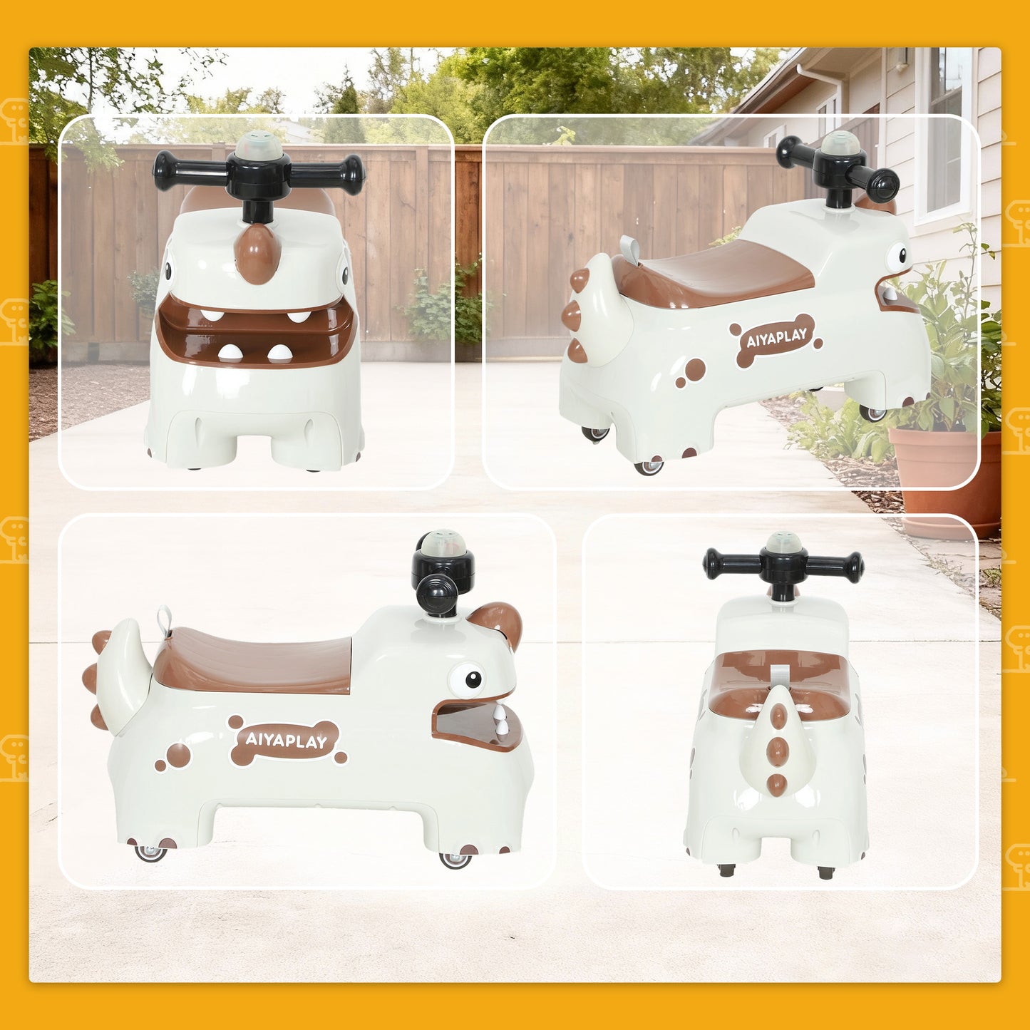 Kids Ride On Car, Dinosaur Shape Toddler Walker, Cream