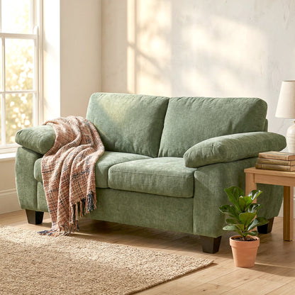 2 Seater Sofa, Chenille Small Sofa with Spring Cushions, Dark Green