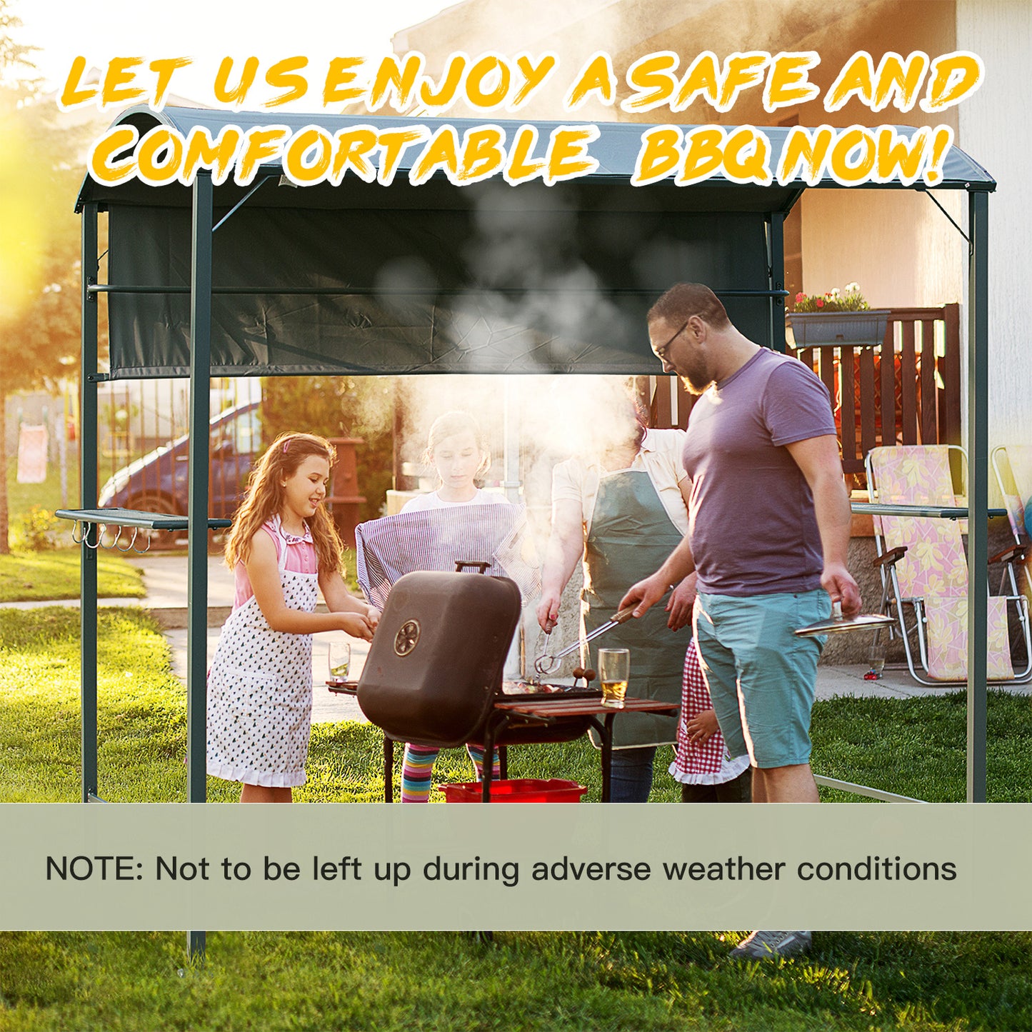7ft Outdoor Double-tier BBQ Grill Canopy Gazebo w/ 2 Shelf, 5 Hooks