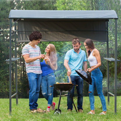 7ft Outdoor Double-tier BBQ Grill Canopy Gazebo w/ 2 Shelf, 5 Hooks
