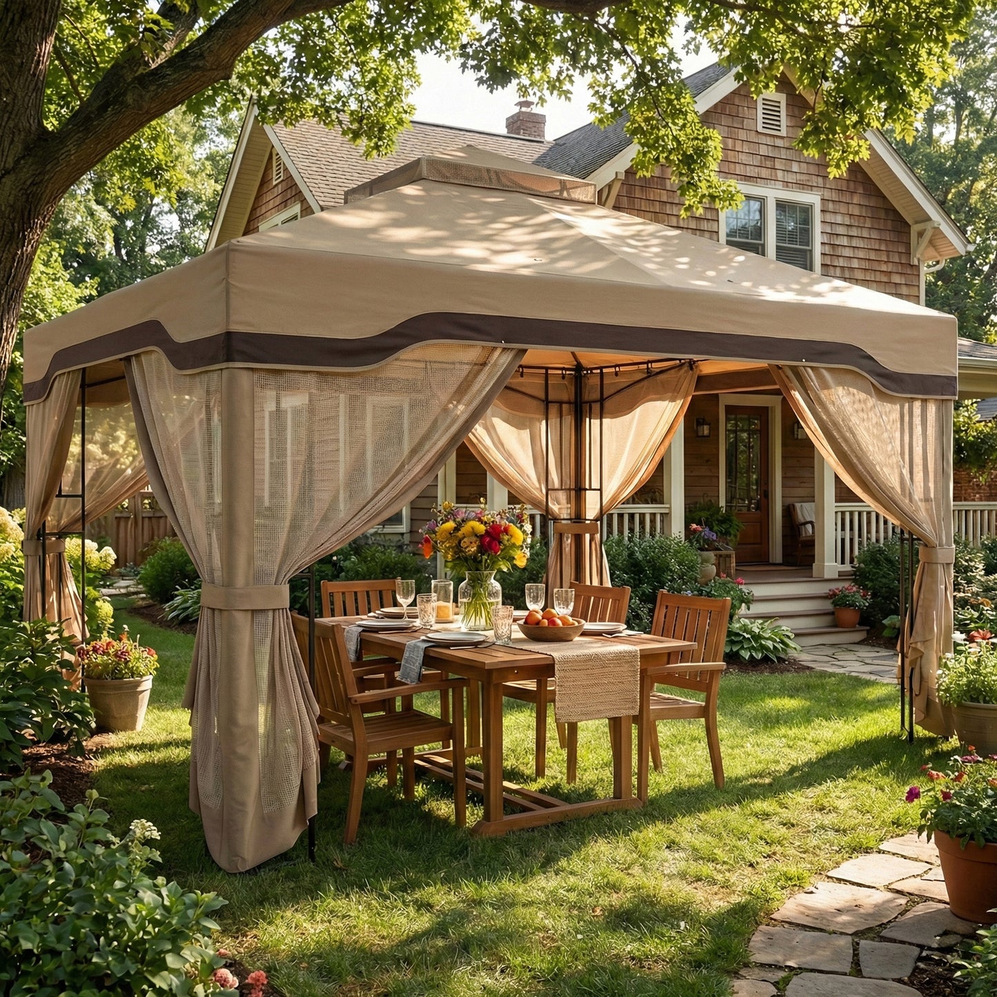 3 x 3.6 m Garden Gazebo with Shelves, UPF50+ Permanent Gazebo