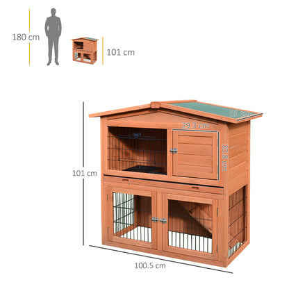 2-Tier Rabbit Hutch Outdoor, Large Guinea Pig Hutch, Bunny Cage with Ramp, Rabbit Run, Slide Out Tray for Indoor 100.5 x 55 x 101 cm