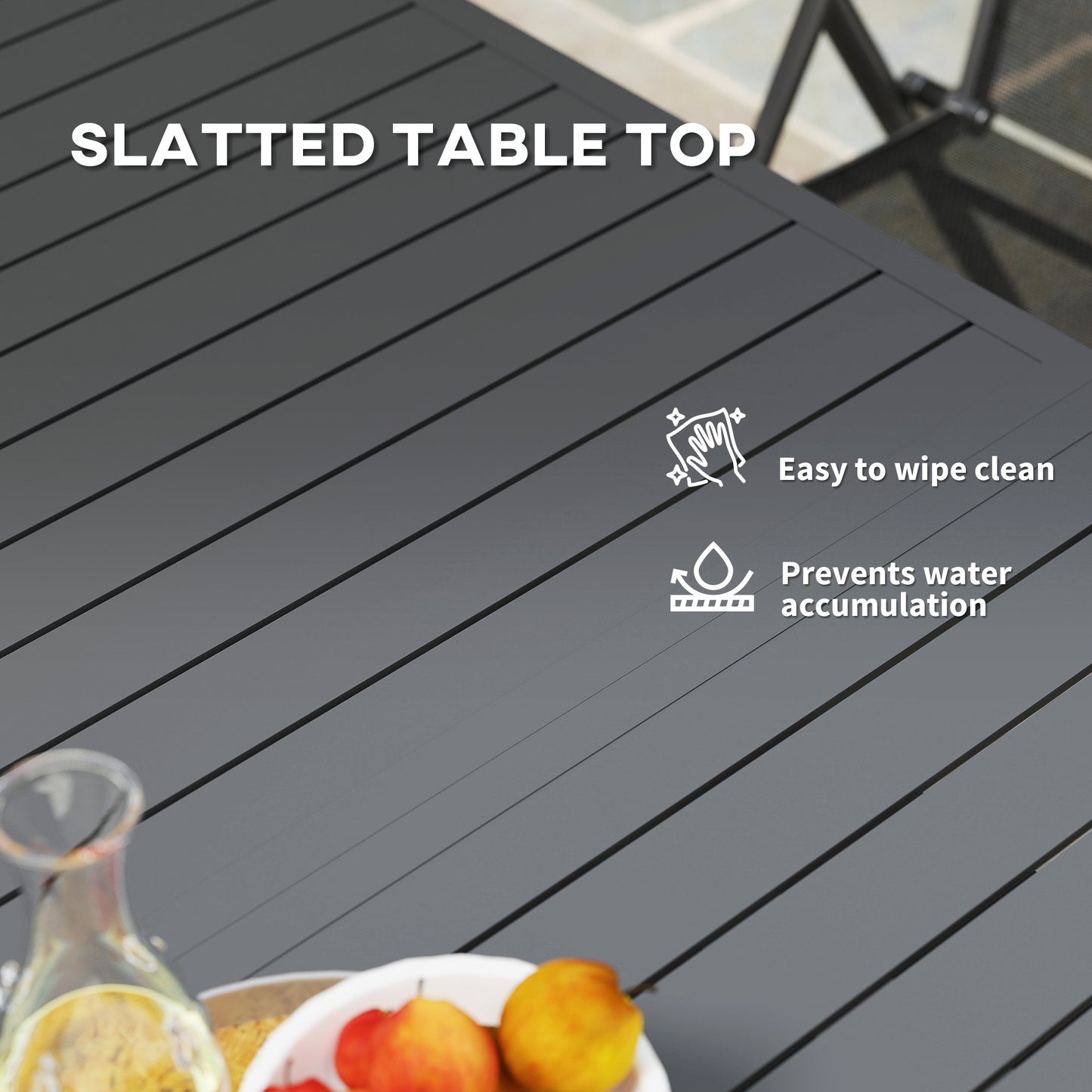 Extending Garden Table with Slatted Top, 160/220 x 90 x 73 cm, Grey