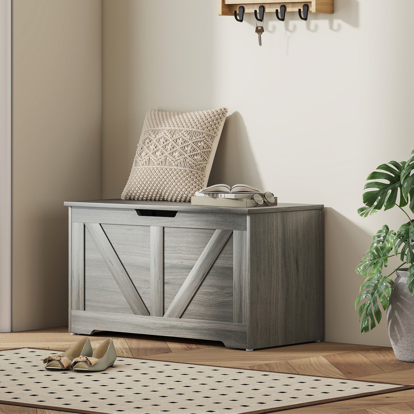 Storage Trunk with 2 Safety Hinges, 80cm, Charcoal Grey