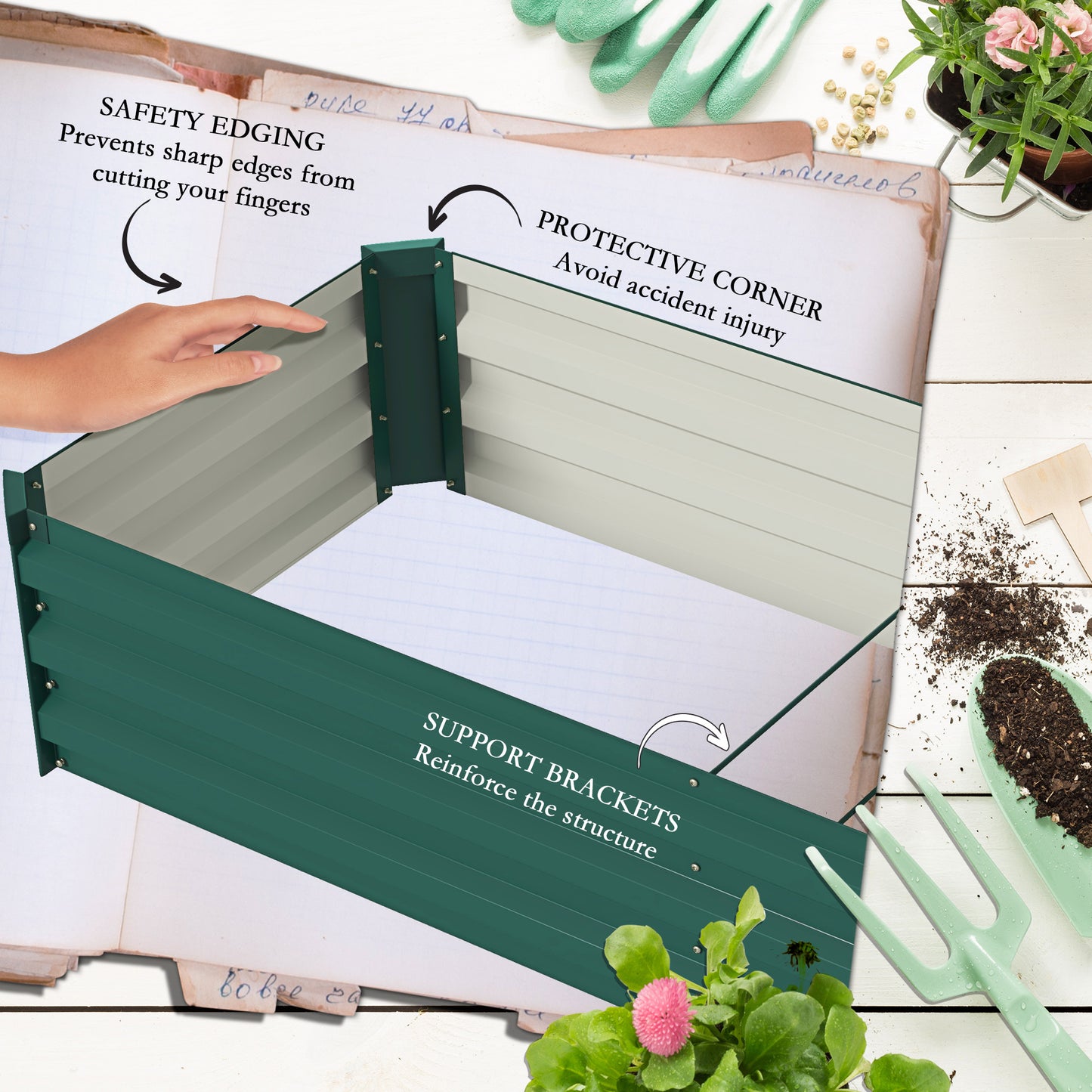 Galvanised Raised Bed for Garden, Outdoor Elevated Planter Box Green