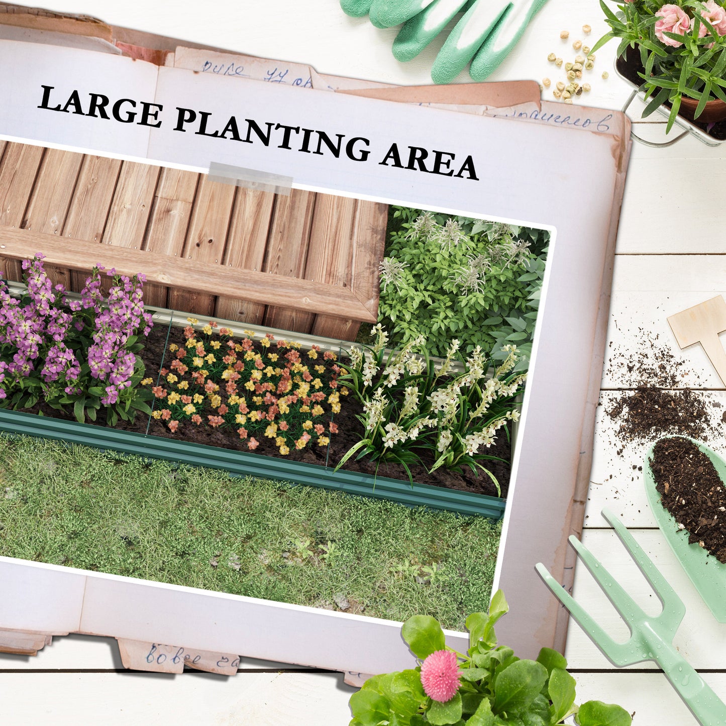 Galvanised Raised Bed for Garden, Outdoor Elevated Planter Box Green