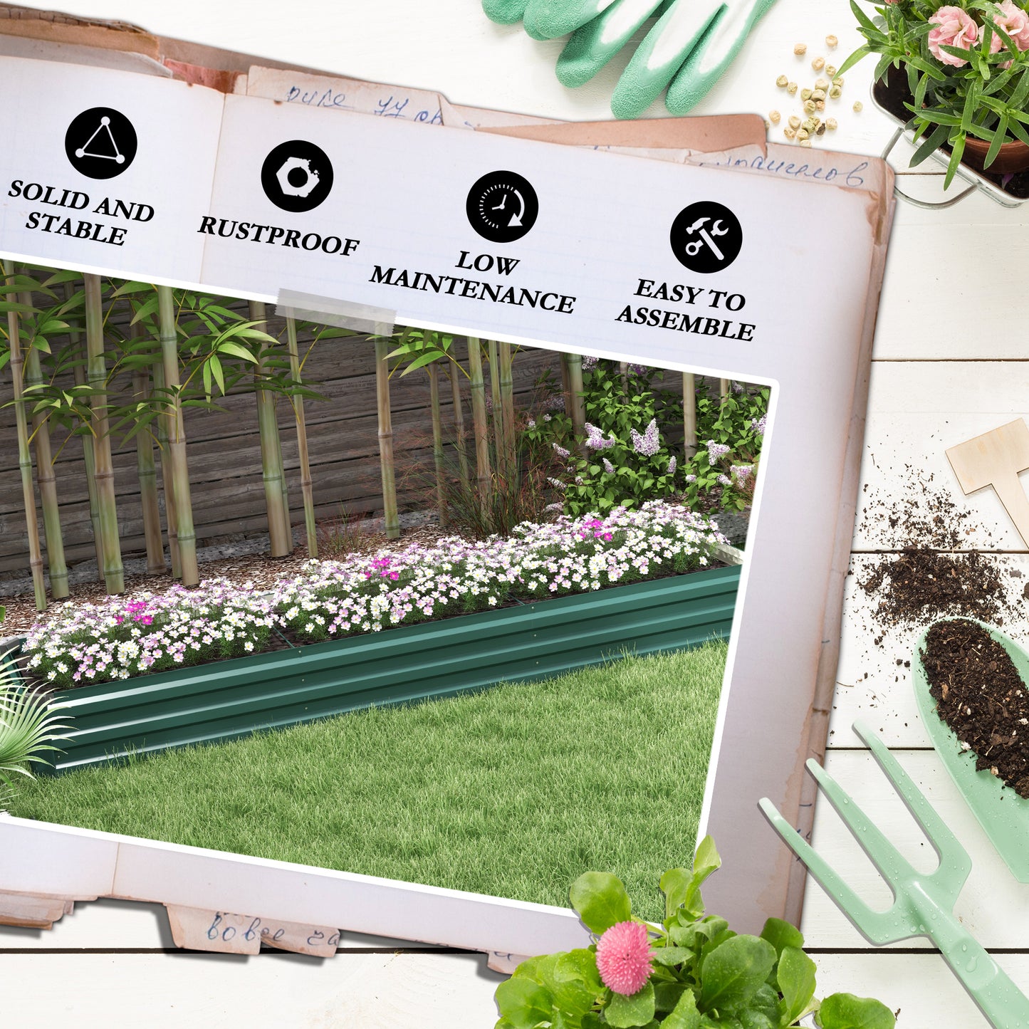 Galvanised Raised Bed for Garden, Outdoor Elevated Planter Box Green