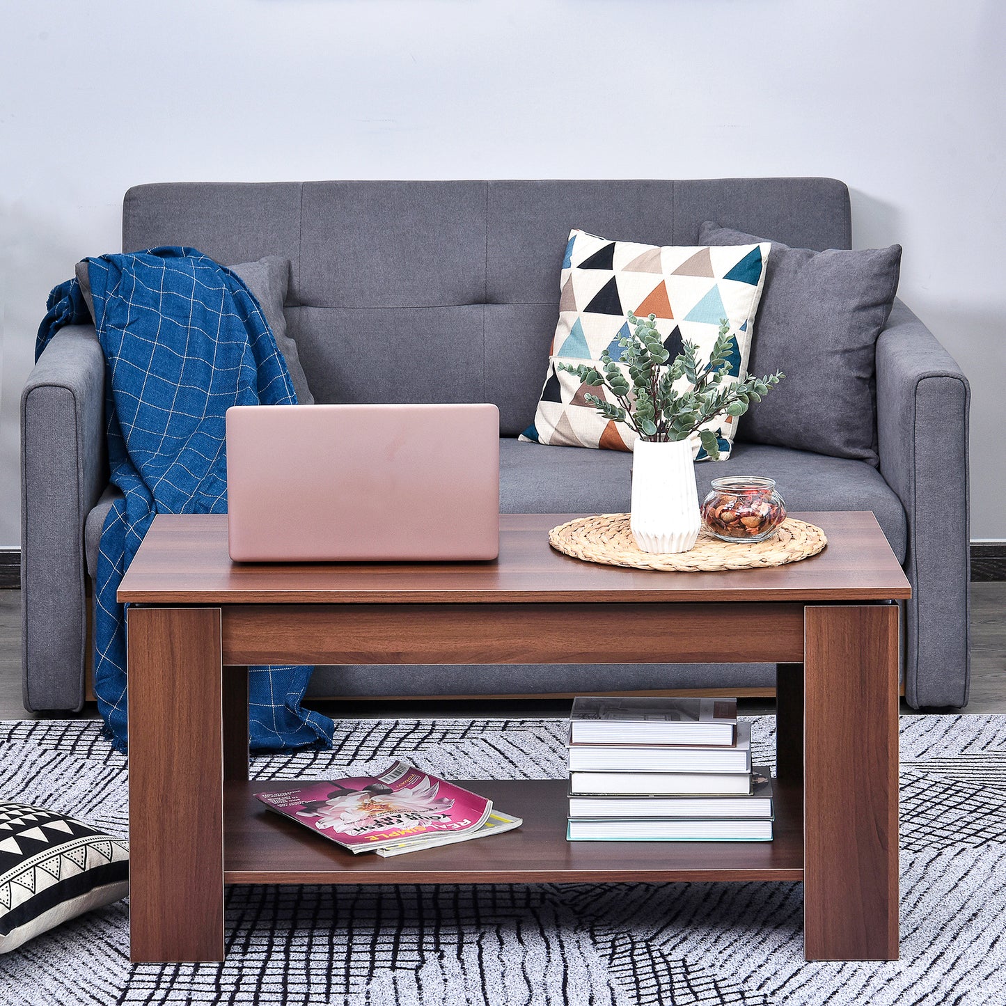 100cm Modern Lift Up Top Coffee Table Desk Hidden Storage Bottom Shelf