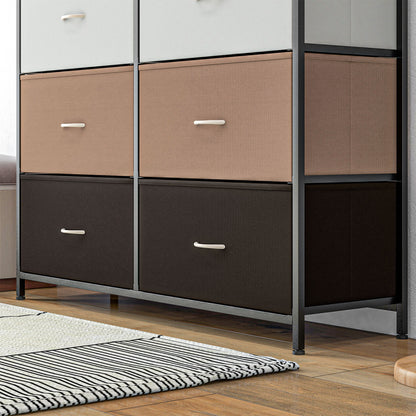 Bedroom Chest of Drawers, 10 Drawer Dresser with Foldable Fabric Drawers and Steel Frame, Multicolour