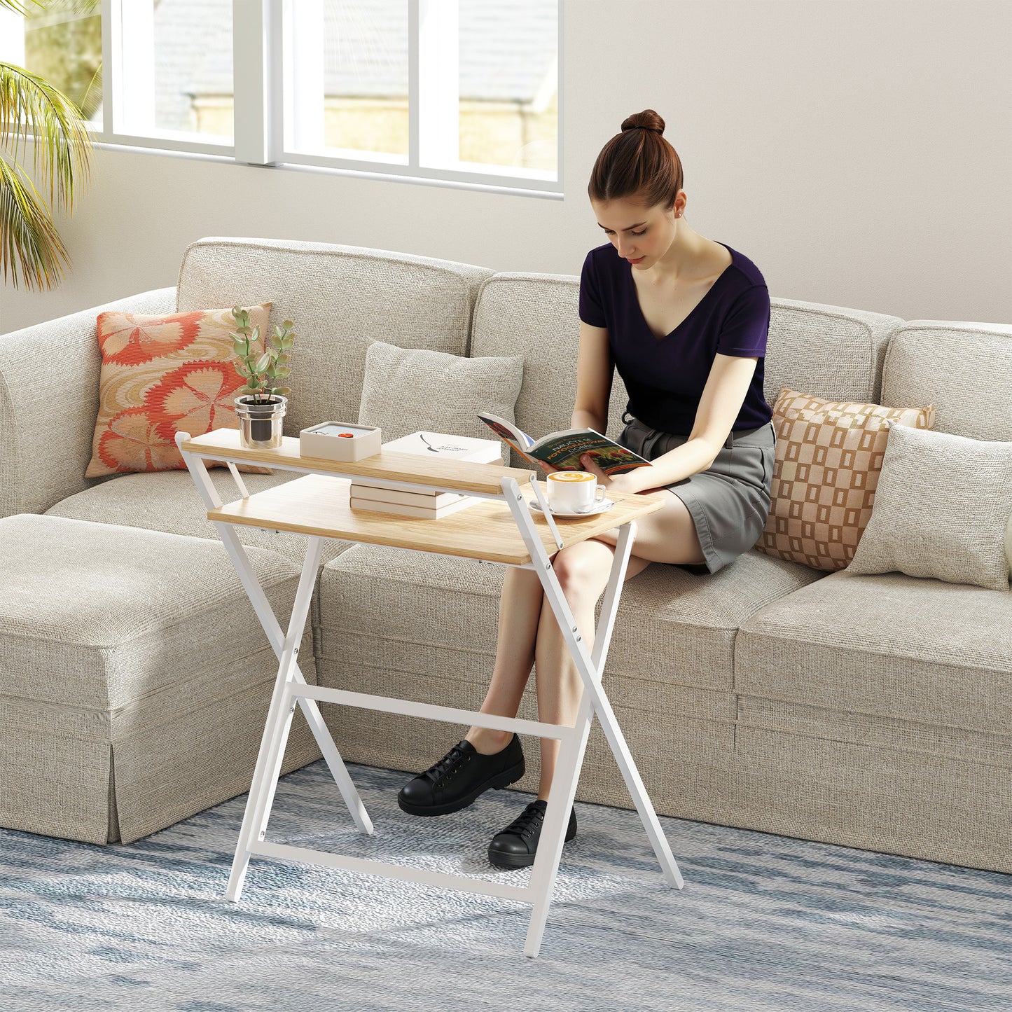 70 cm Folding Computer Desk for Small Spaces Bedroom Natural