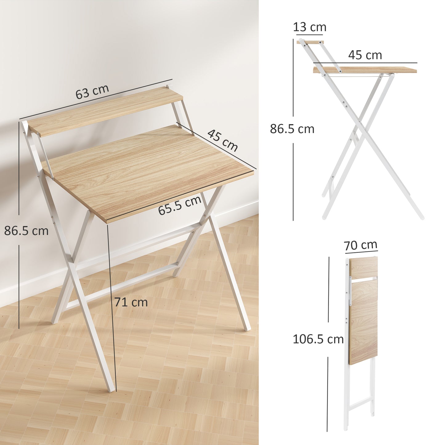 70 cm Folding Computer Desk for Small Spaces Bedroom Natural