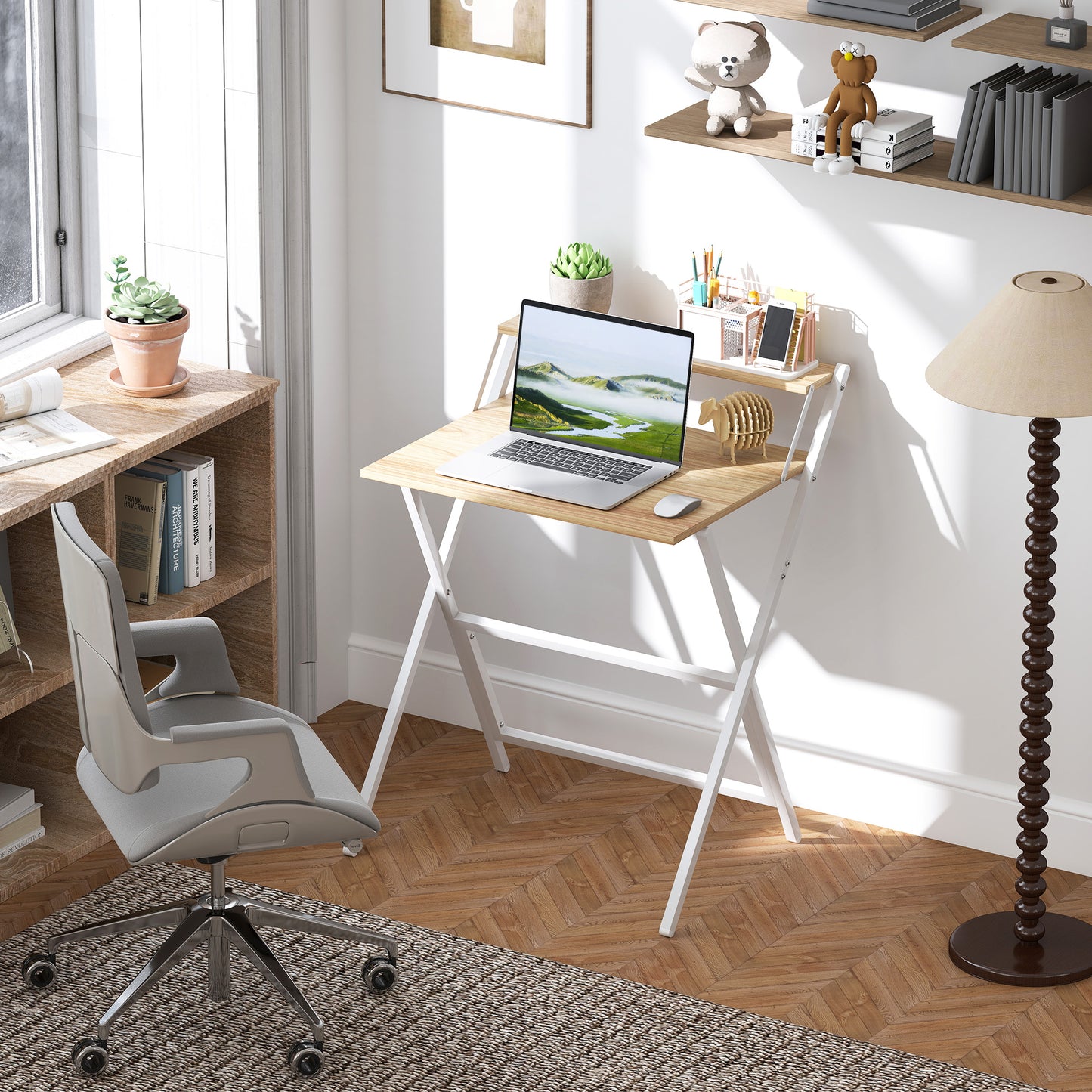 70 cm Folding Computer Desk for Small Spaces Bedroom Natural