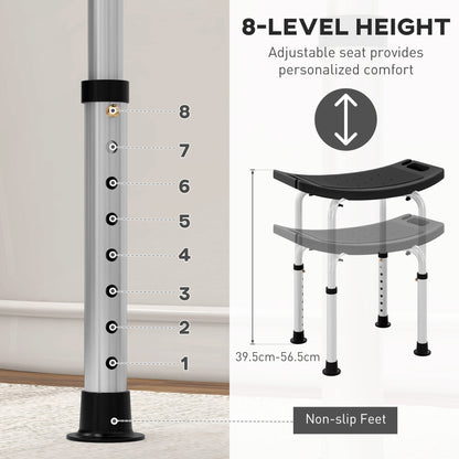 Aluminium Shower Stool w/ Adjustable Height Non-Slip Bath Stool Black