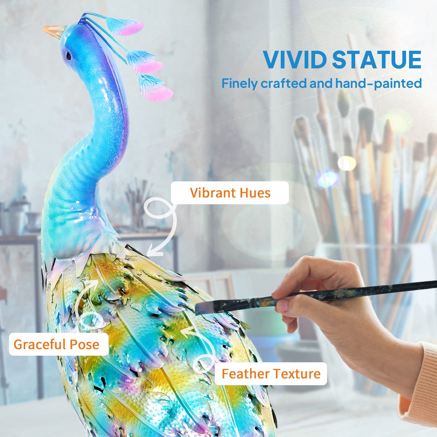 Peacock Garden Statue, Metal Garden Gift with Stakes, Multi-Colour