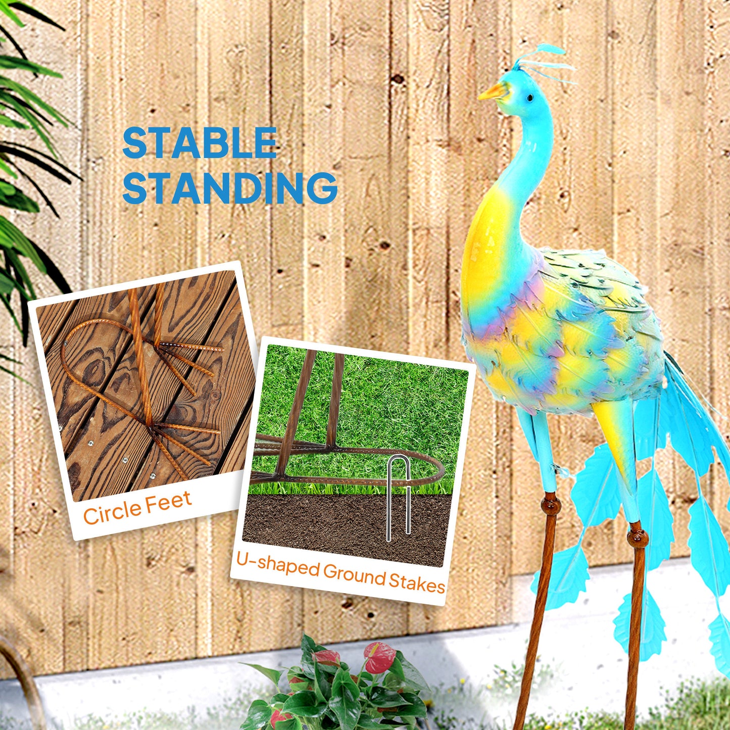 Peacock Garden Statue, Metal Garden Gift with Stakes, Multi-Colour