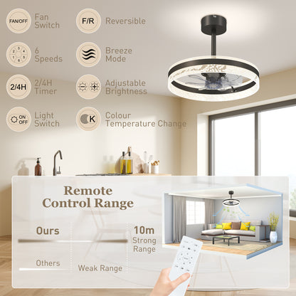Ceiling Fan Light with 3 Colour, Timer, Reversible, Remote, Black