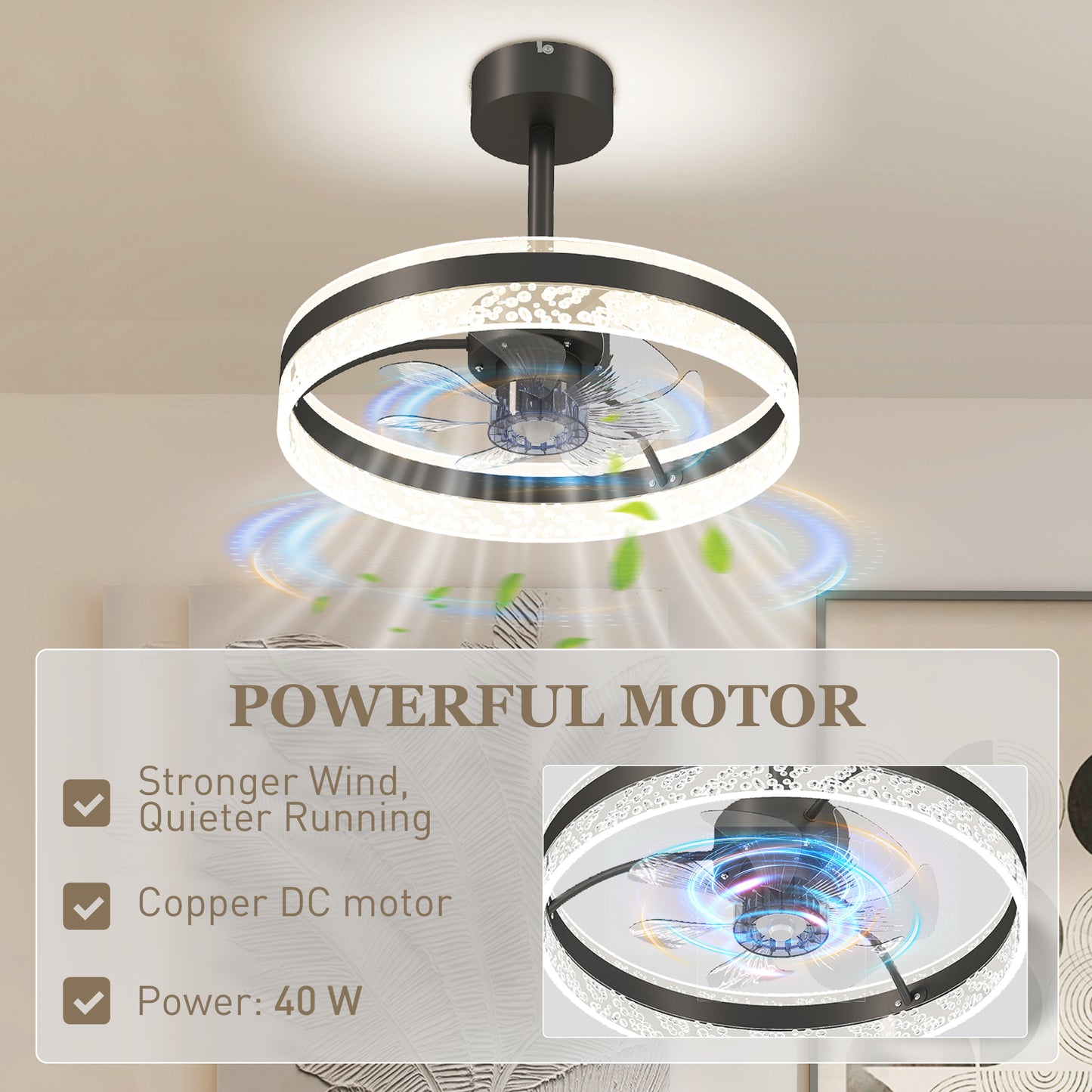 Ceiling Fan Light with 3 Colour, Timer, Reversible, Remote, Black