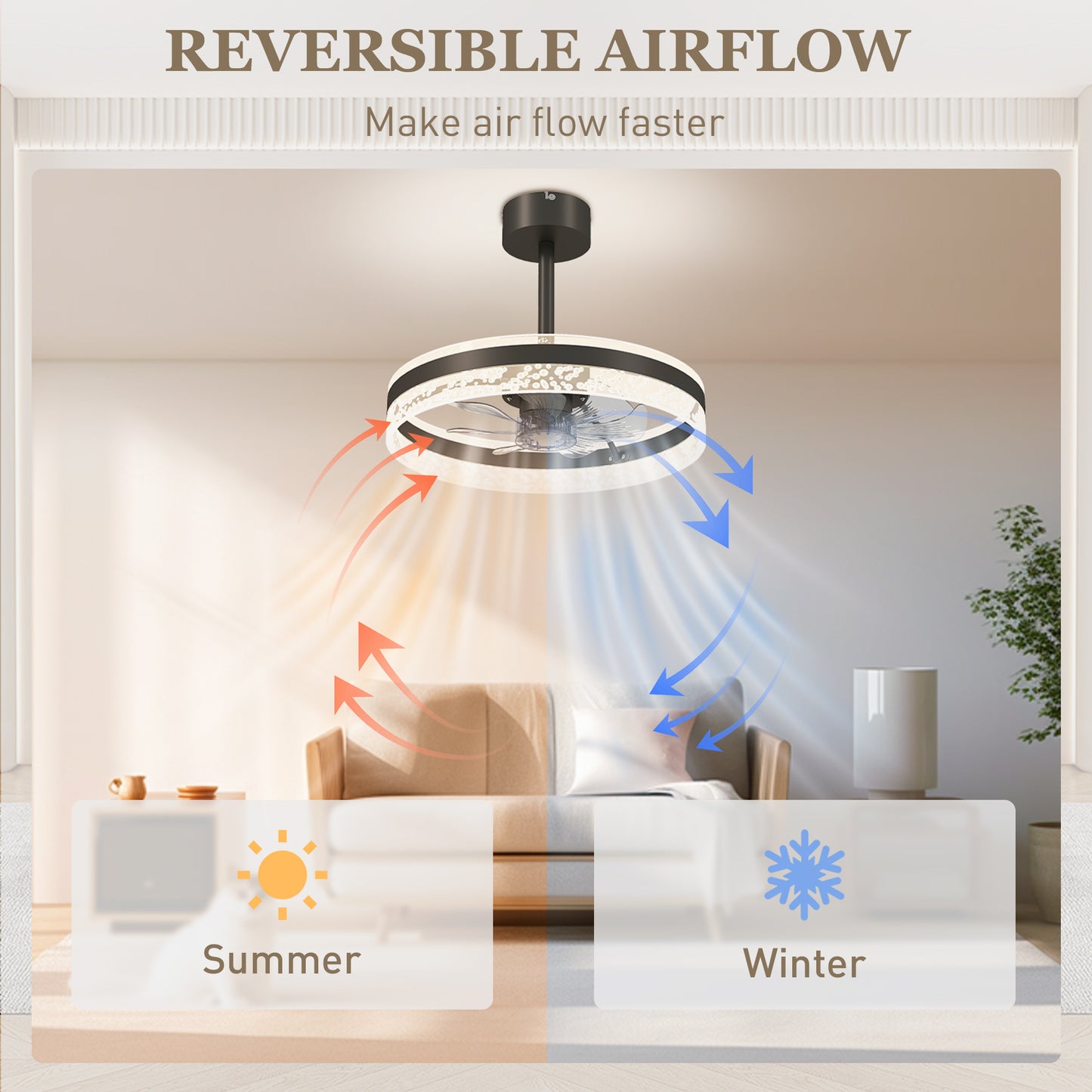 Ceiling Fan Light with 3 Colour, Timer, Reversible, Remote, Black