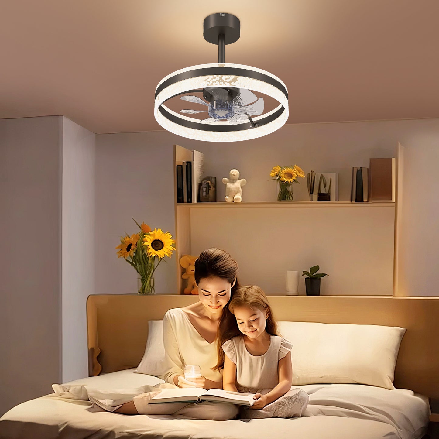 Ceiling Fan Light with 3 Colour, Timer, Reversible, Remote, Black