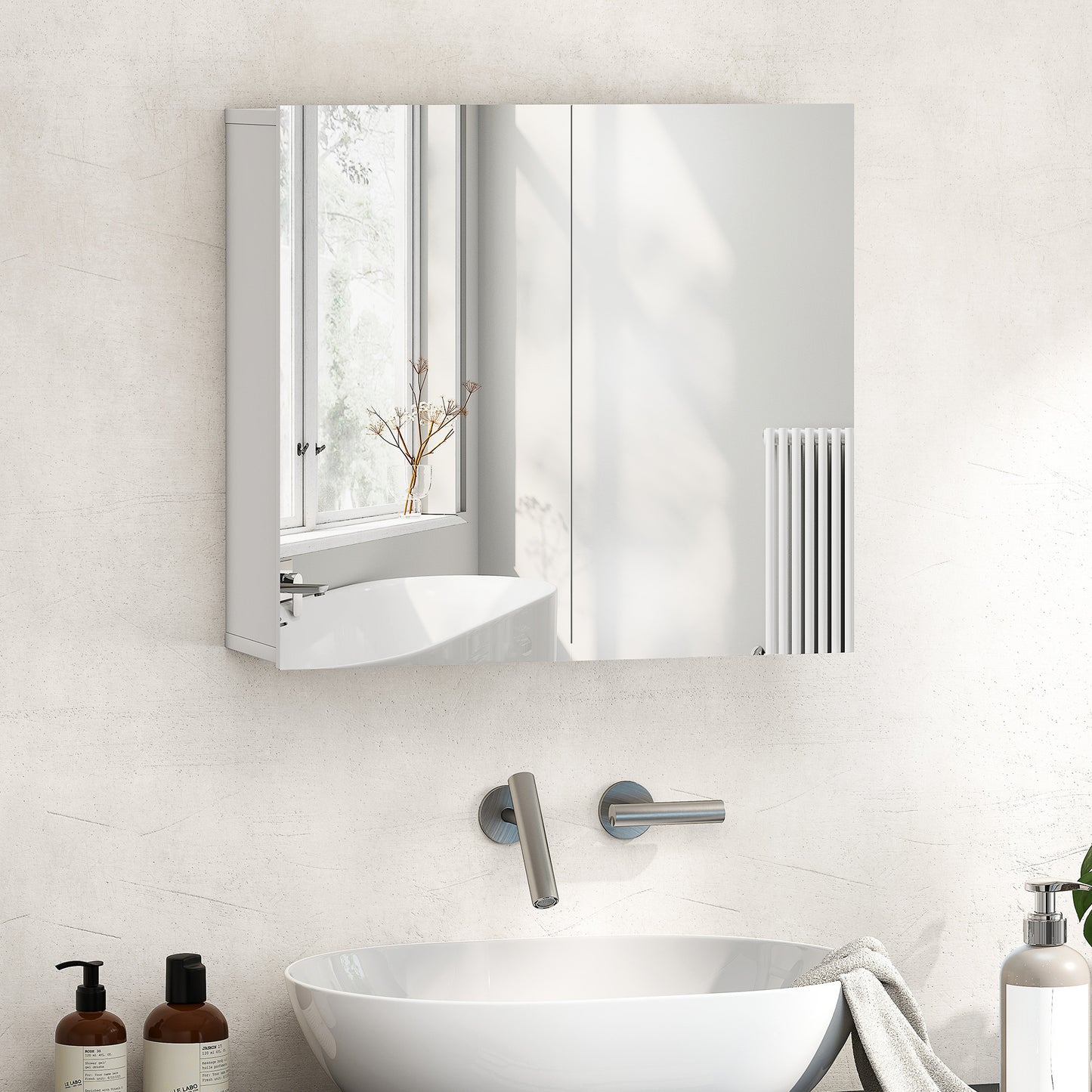 Bathroom Mirror Cabinet with 2 Doors and Adjustable Shelf, White