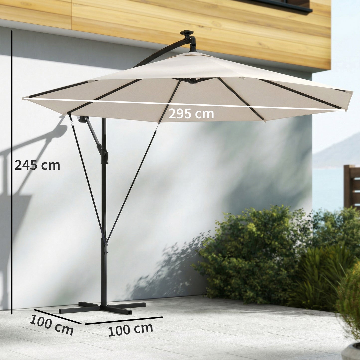 3 m Cantilever Parasol Solar LED Lights, Cream White