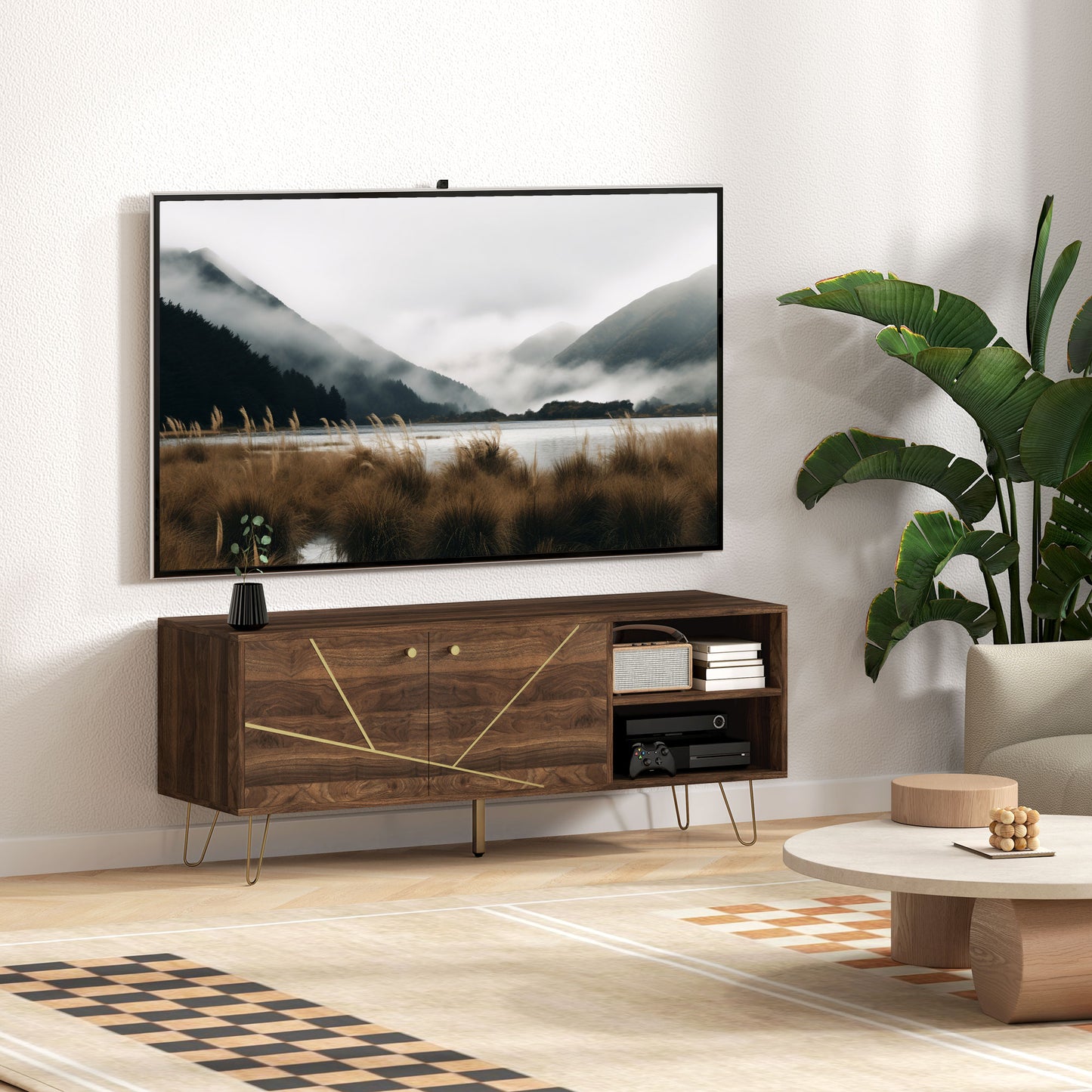 TV Stand Cabinet 130cm TV Unit w/ Adjustable Shelves for Living Room