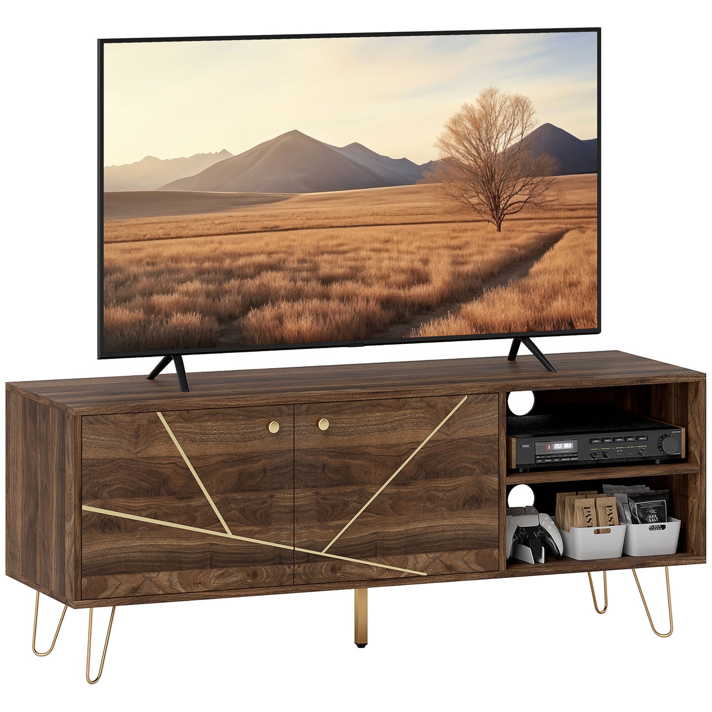 TV Stand Cabinet 130cm TV Unit w/ Adjustable Shelves for Living Room