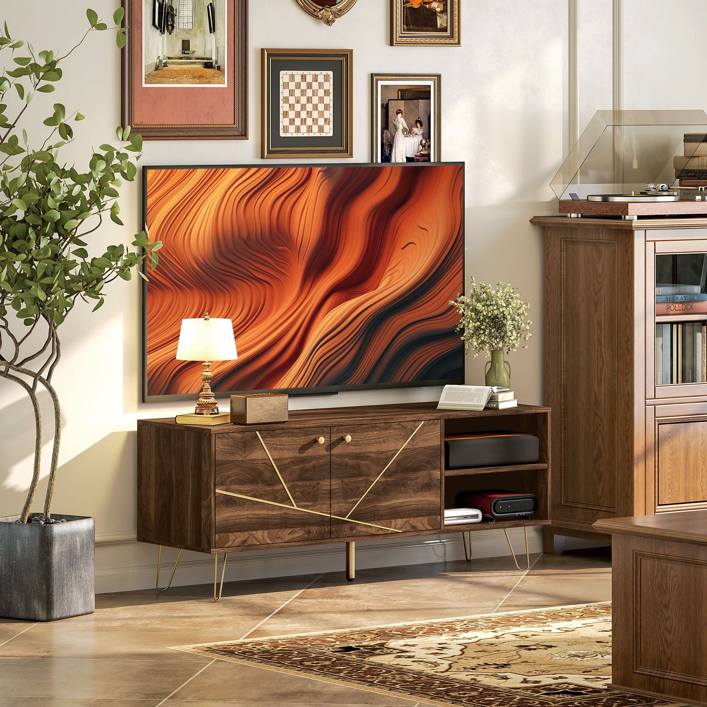 TV Stand Cabinet 130cm TV Unit w/ Adjustable Shelves for Living Room