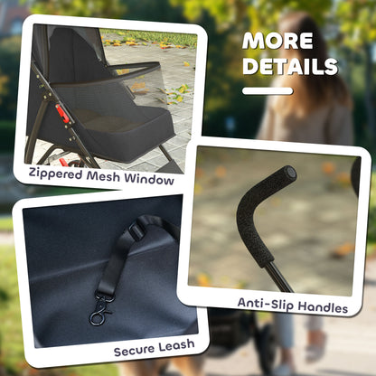Foldable Dog Stroller with Mesh Windows for Mini Dogs, Black