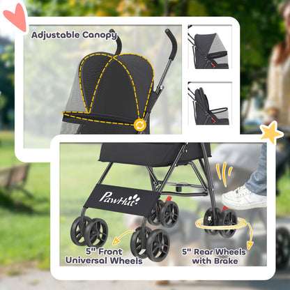 Foldable Dog Stroller with Mesh Windows for Mini Dogs, Black