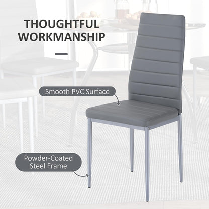 Five-Piece Dining Home Set, with Padded Chairs and Glass-Top Table - Grey