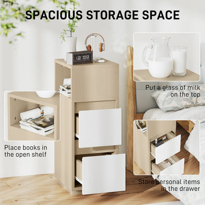 Slim Bedside Table, Bedside Cabinet with Open Shelf and 2 Drawers