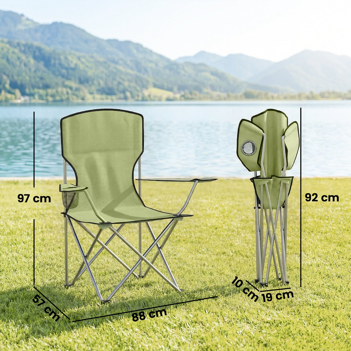 Camping Chair Set of 2 Portable Folding Green