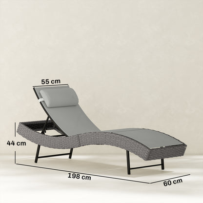Rattan Sun Lounger with 5 Position Back, Texteline Seat, Light Grey