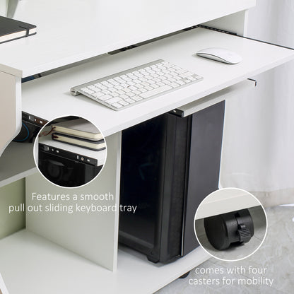Computer Table Study Desk with Sliding Keyboard Tray, White
