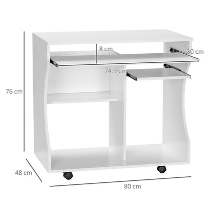 Computer Table Study Desk with Sliding Keyboard Tray, White
