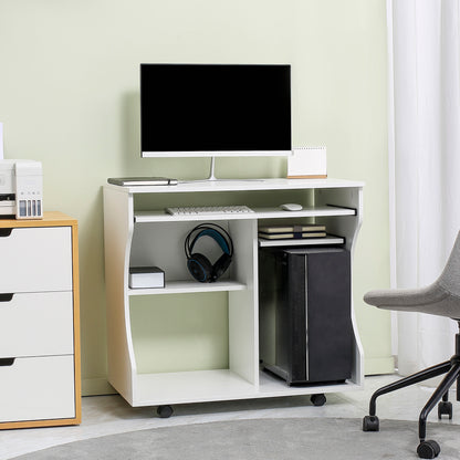Computer Table Study Desk with Sliding Keyboard Tray, White
