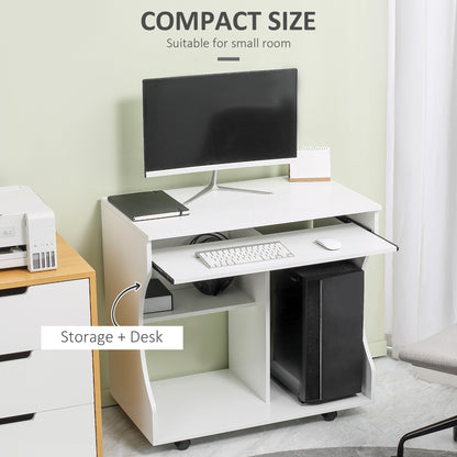 Computer Table Study Desk with Sliding Keyboard Tray, White