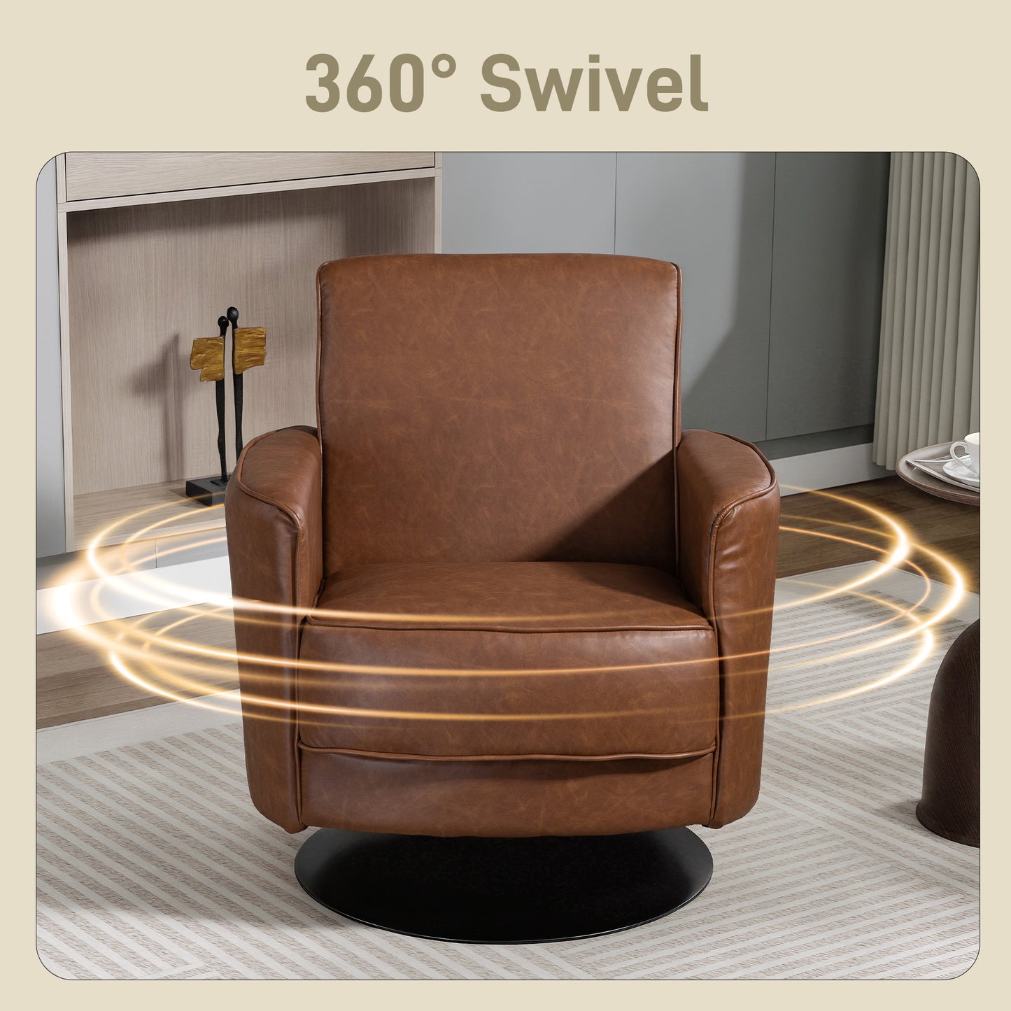 Upholstered PU Leather Armchair for Living Room, Brown